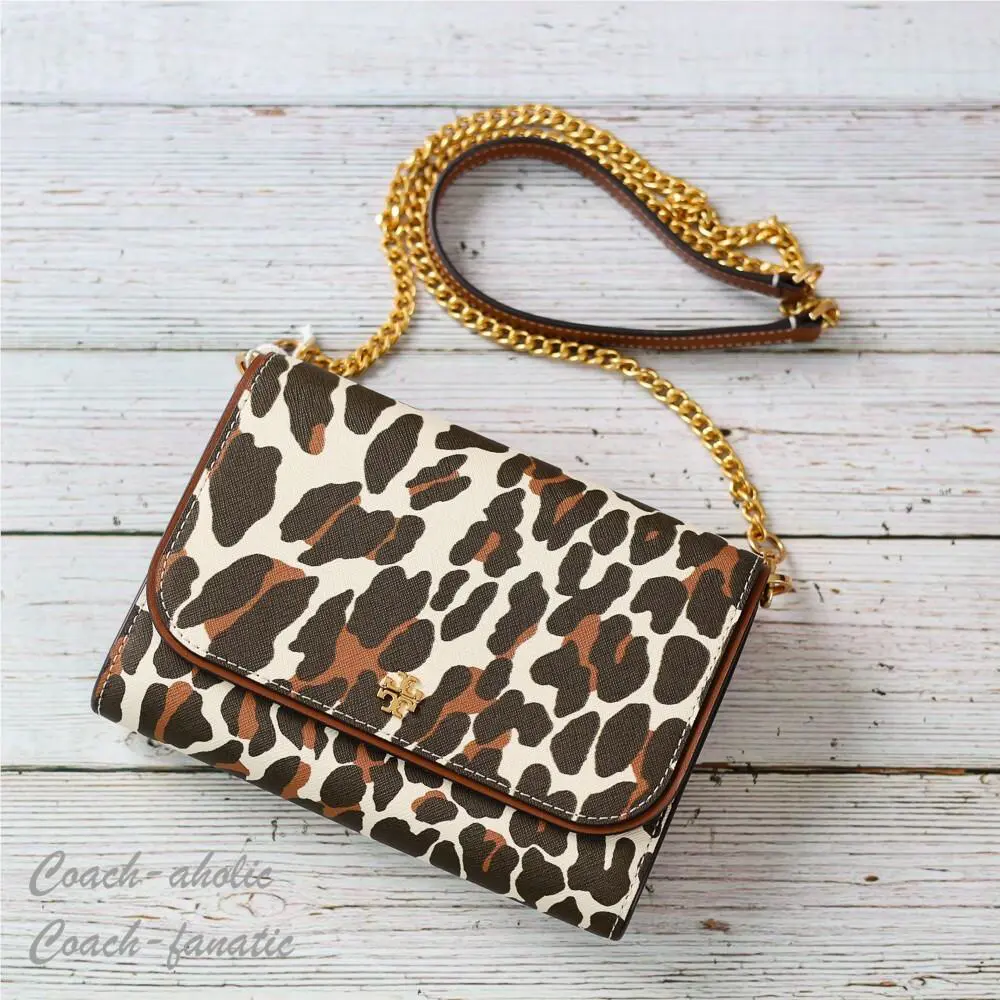 Tory Burch Emerson Printed Chain Wallet Crossbody In Leopard Print