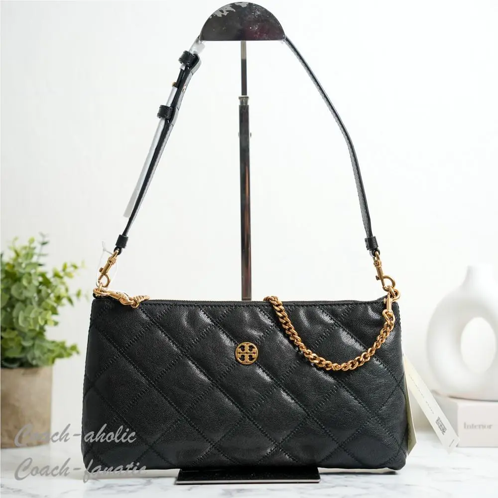 Tory Burch Willa Zip Leather Shoulder Bag in Black