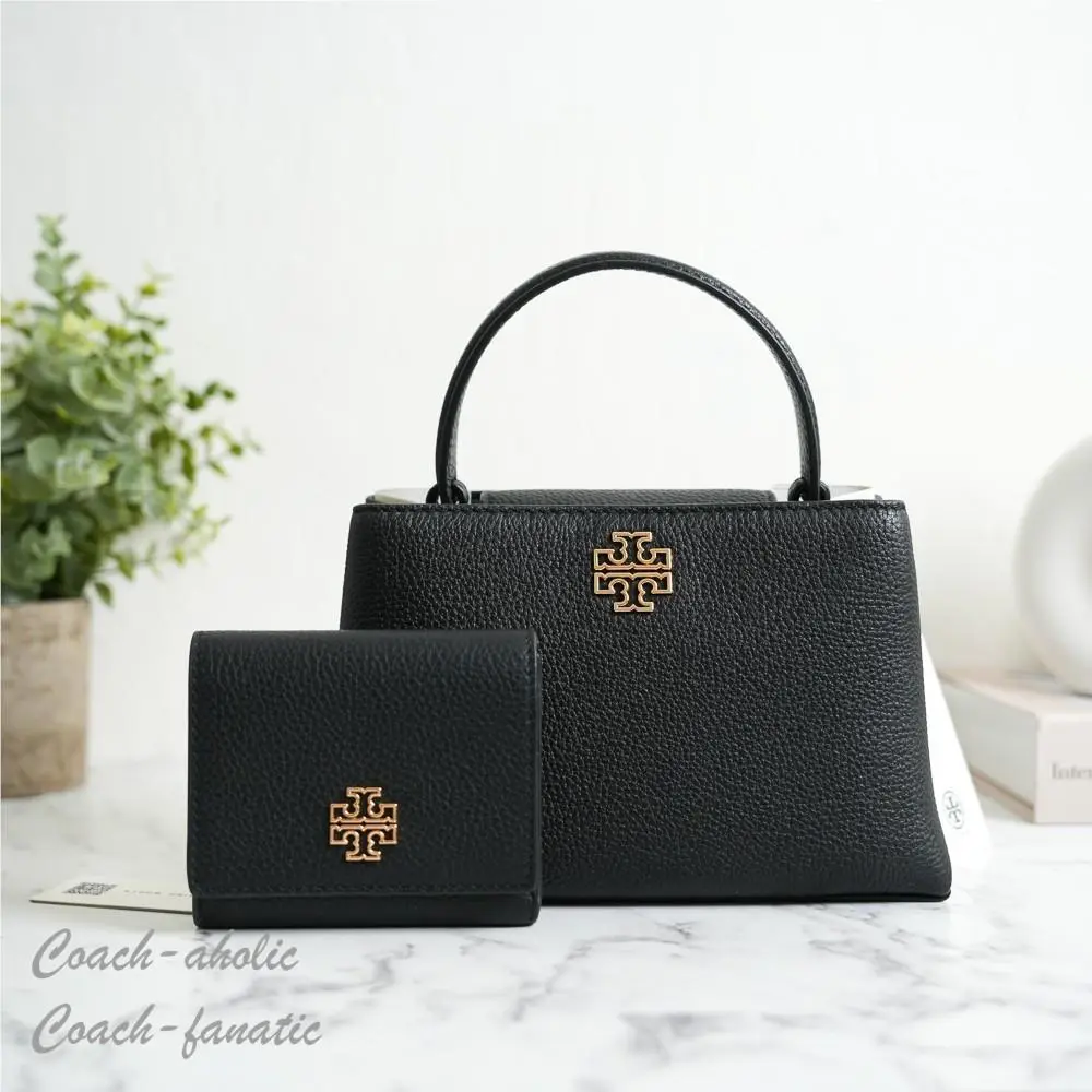 Tory Burch Britten Leather Mini Satchel Crossbody Wallet in Black Set
