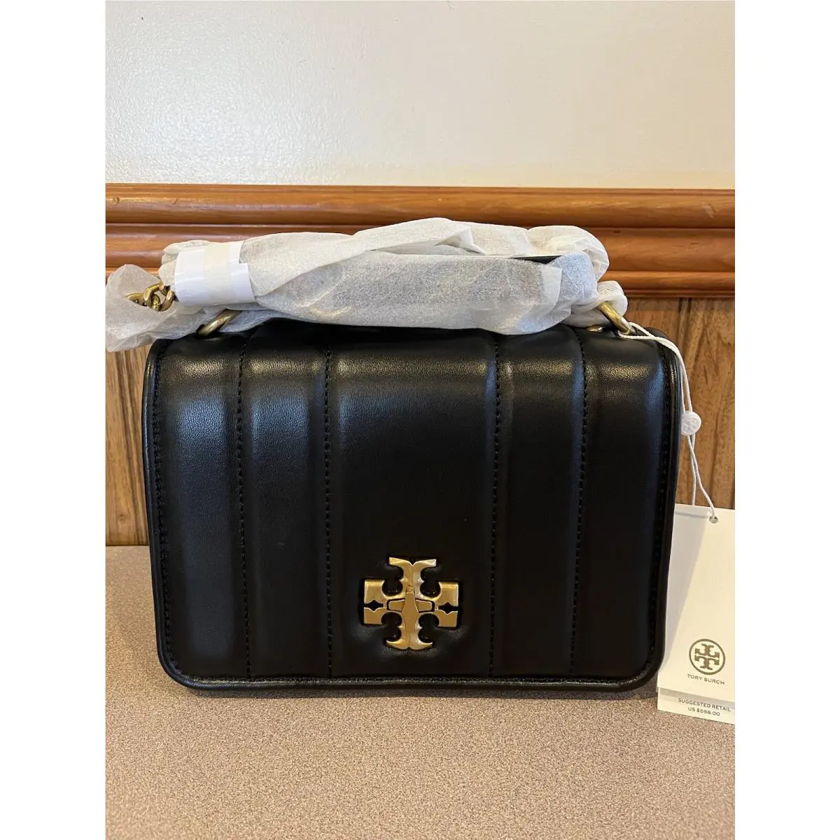 Tory Burch Kira Chain Quilted Leather Shoulder Bag Black