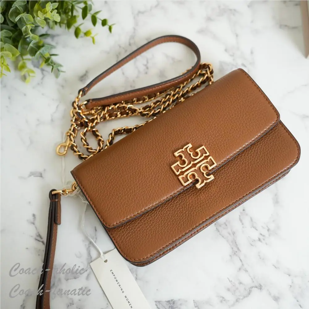 Tory Burch Britten Chain Wallet with Wristlet Leather Crossbody in Moose