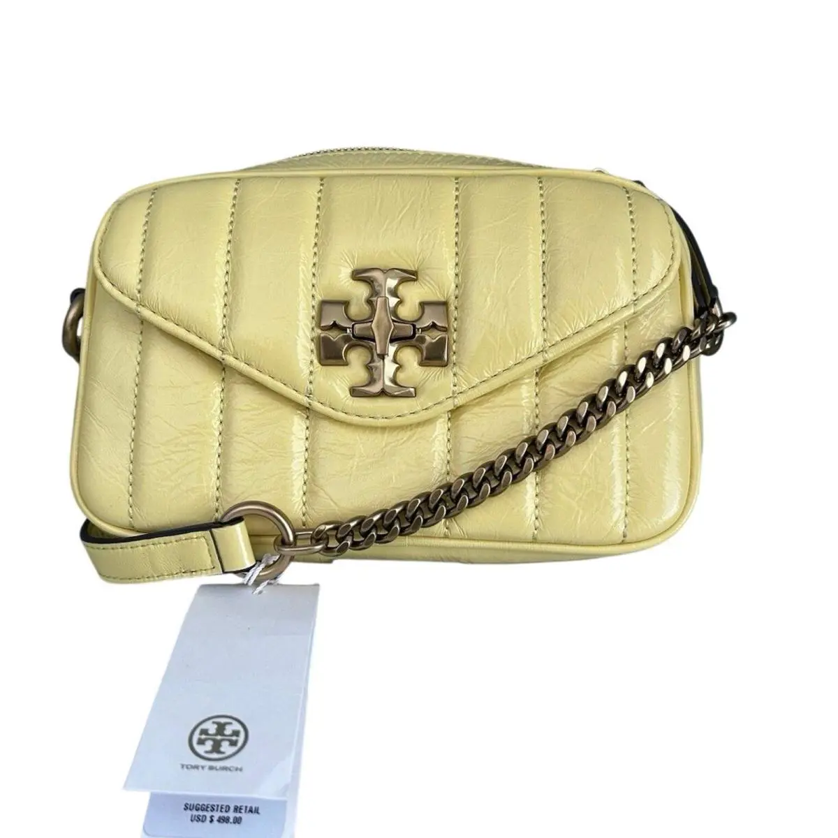 Tory Burch Yellow Kira Patent Camera Bag Lemon Puffy Crossbody Mini Dust Bag