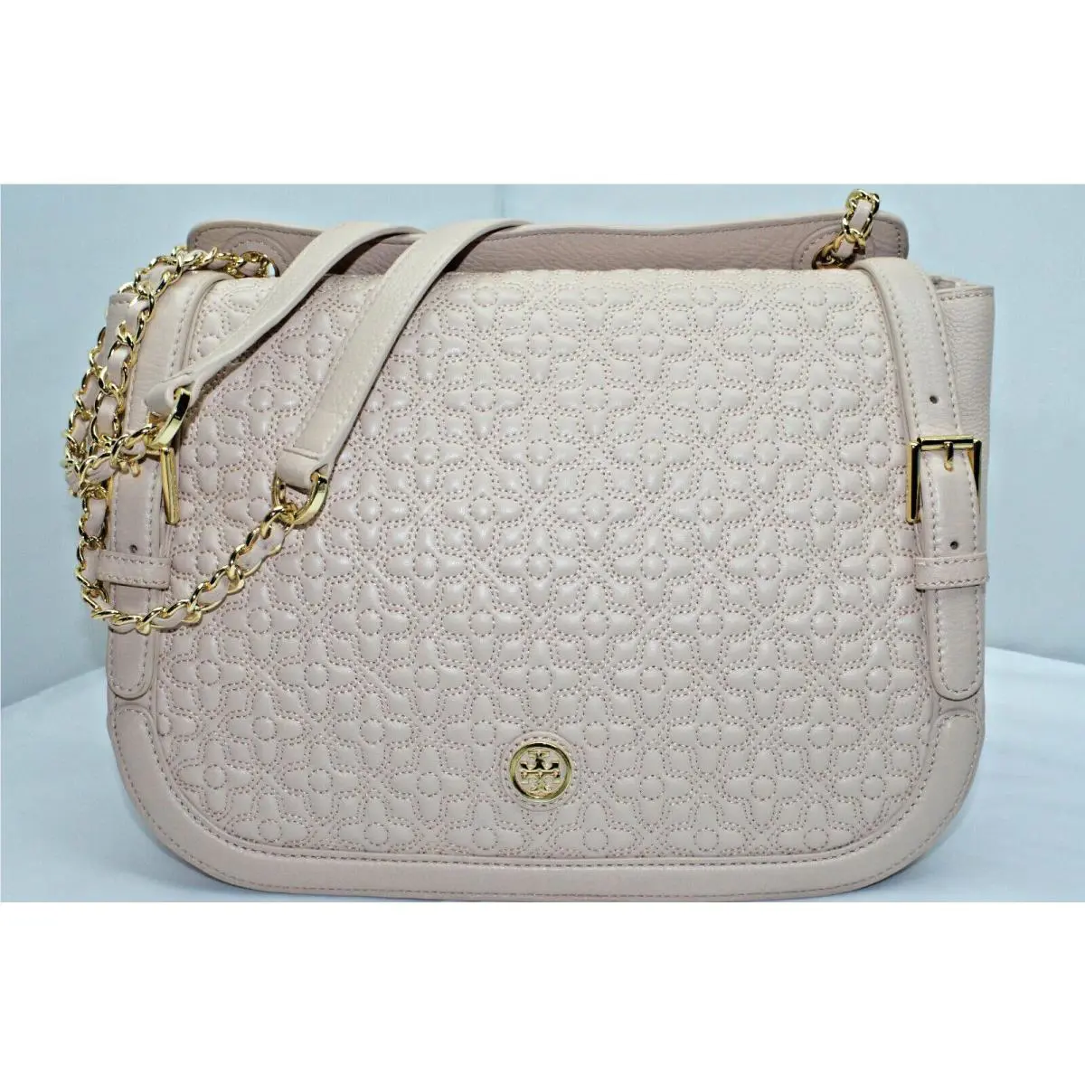Tory Burch Beige Gold Quilted Shoulder Bag Leather Crossbody Tori Handbag