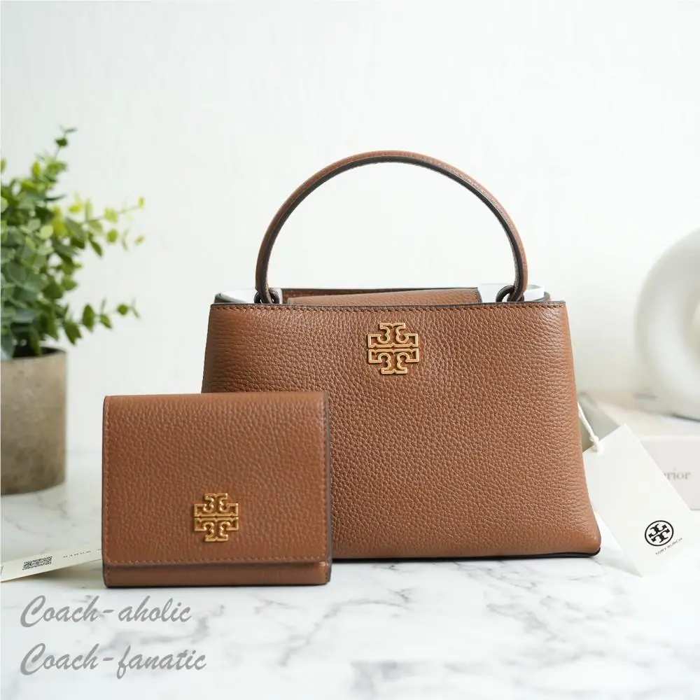 Tory Burch Britten Leather Mini Satchel Crossbody Wallet in Moose Set