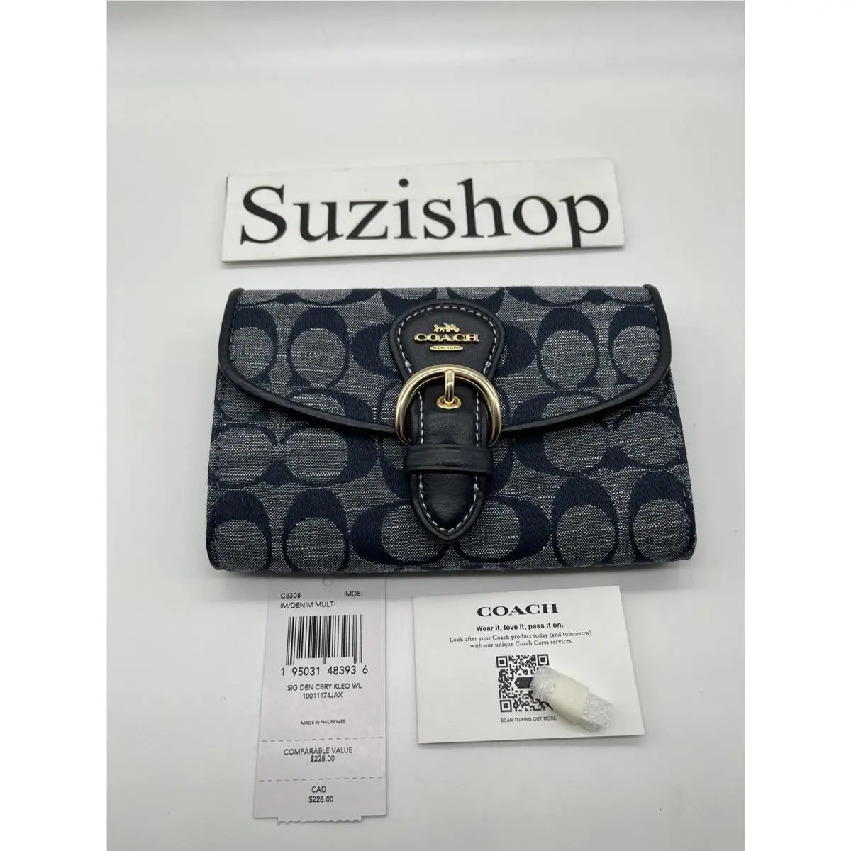 Coach Kleo Wallet in Signature Chambray Gold Denim Multi Style C8308