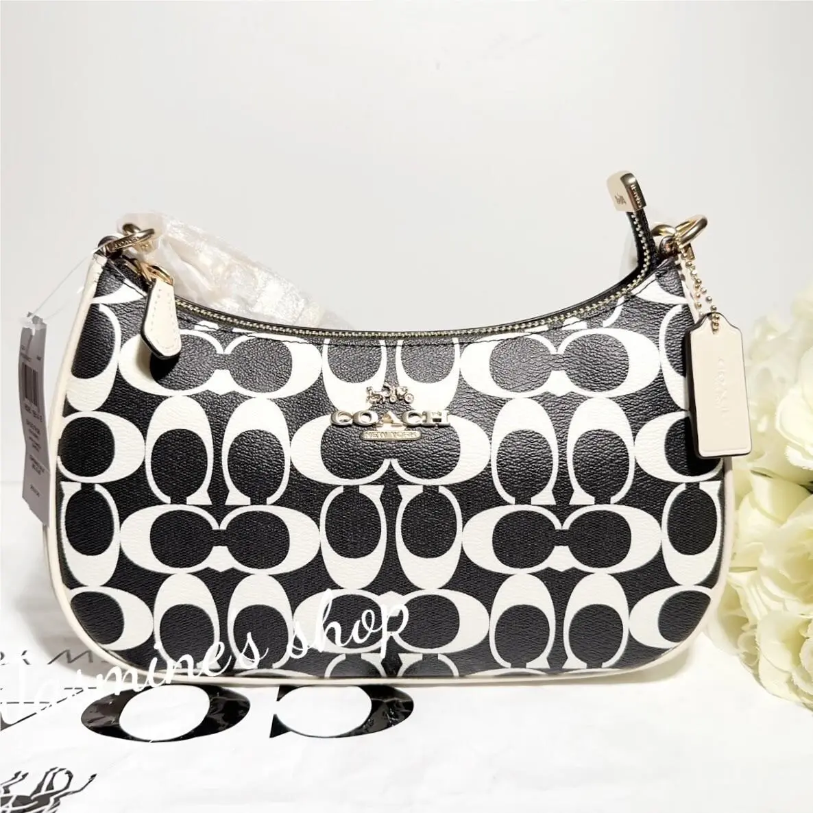 Coach CQ674 Teri Shoulder Bag in Signature Canvas Leather Black Multi