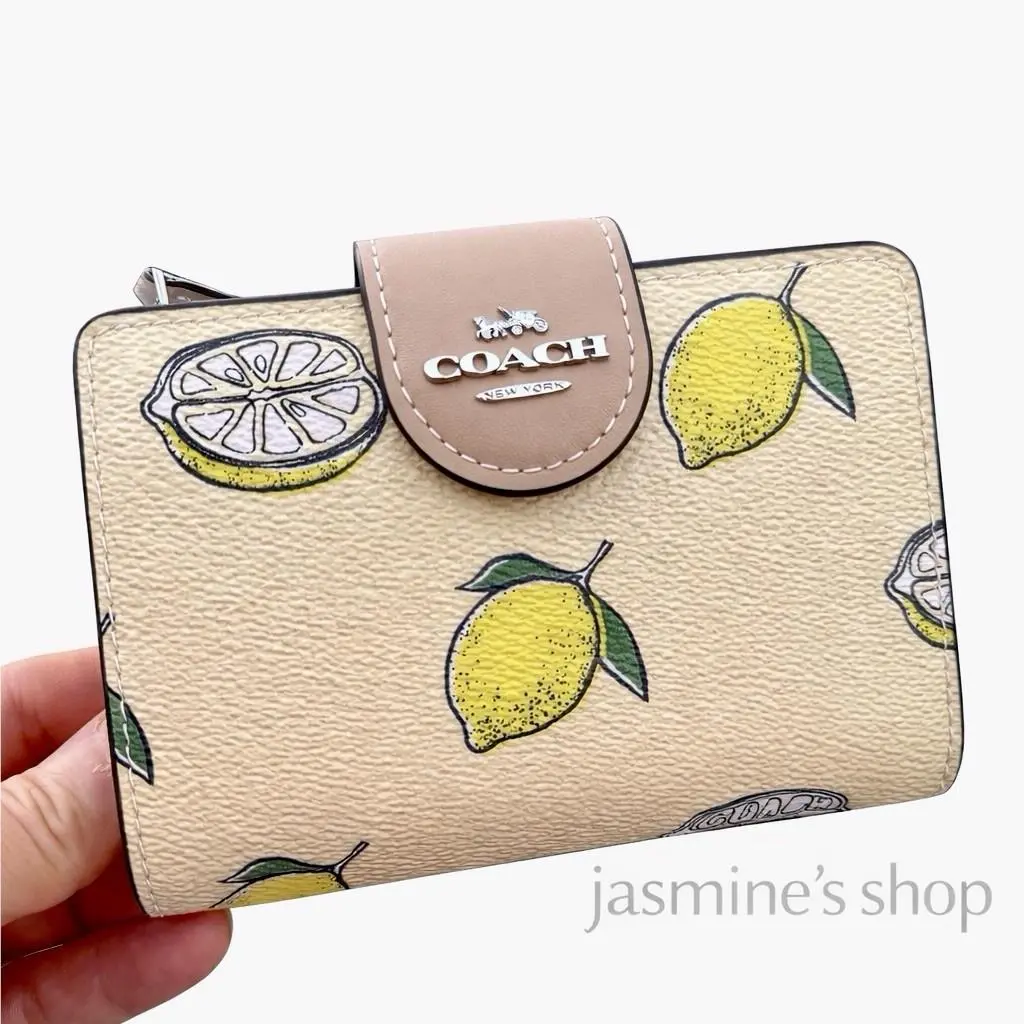Coach CAP02 Medium Corner Zip Wallet with Lemon Print Garden Glade