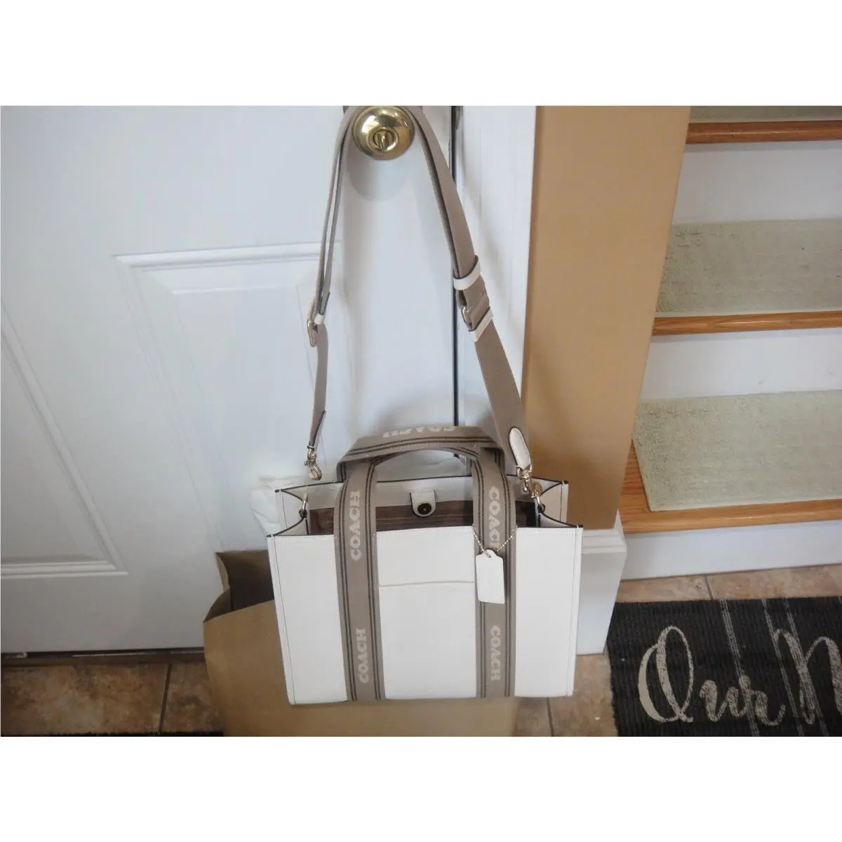 Coach Smith In Pebble Leather Tote Bag in Chalk Multi.$428.00.100%
