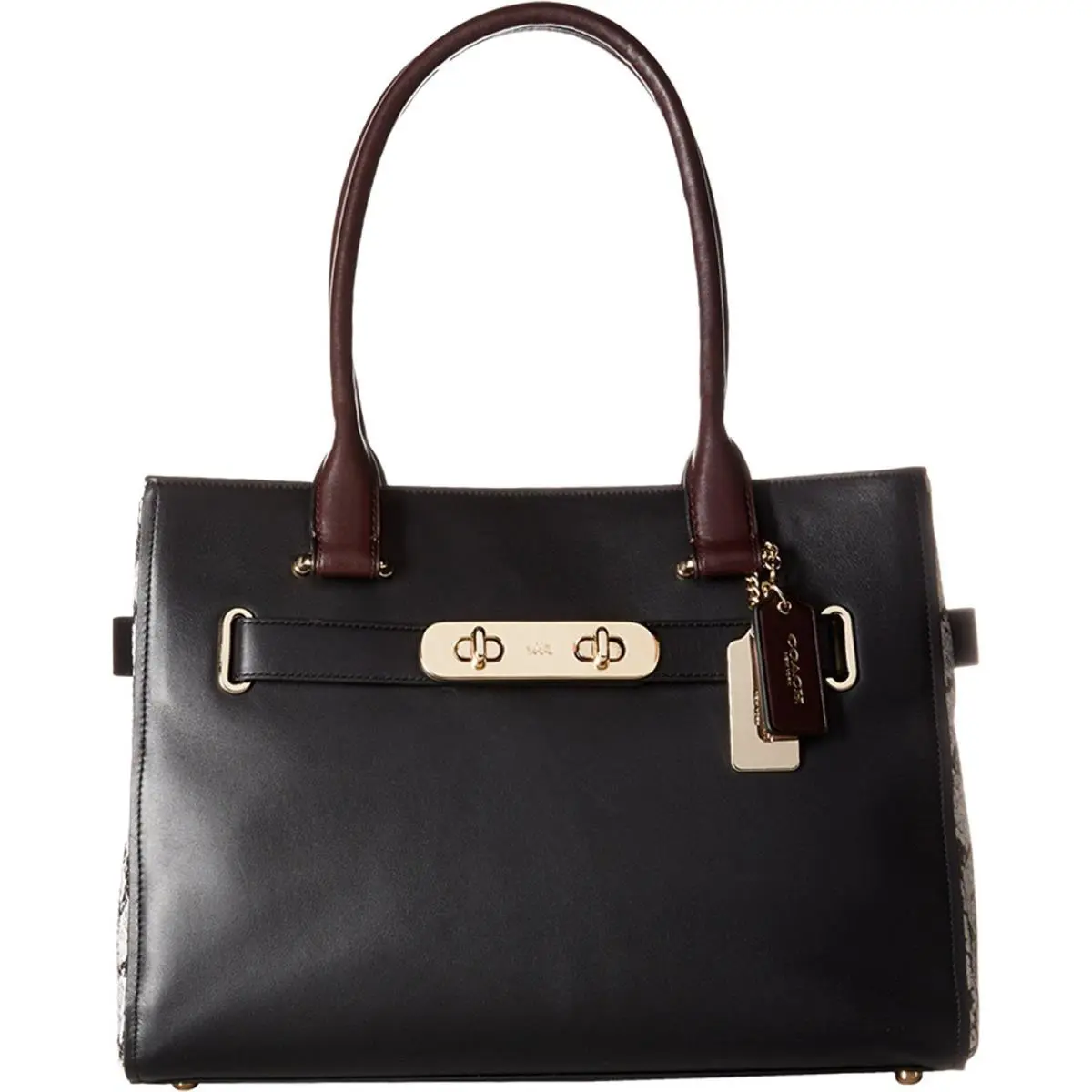 Coach Women`s Color Block Exotics Coach Swagger Carryall Li/black Satchel - Exterior: Black, Lining: Black, Handle/Strap: Brown