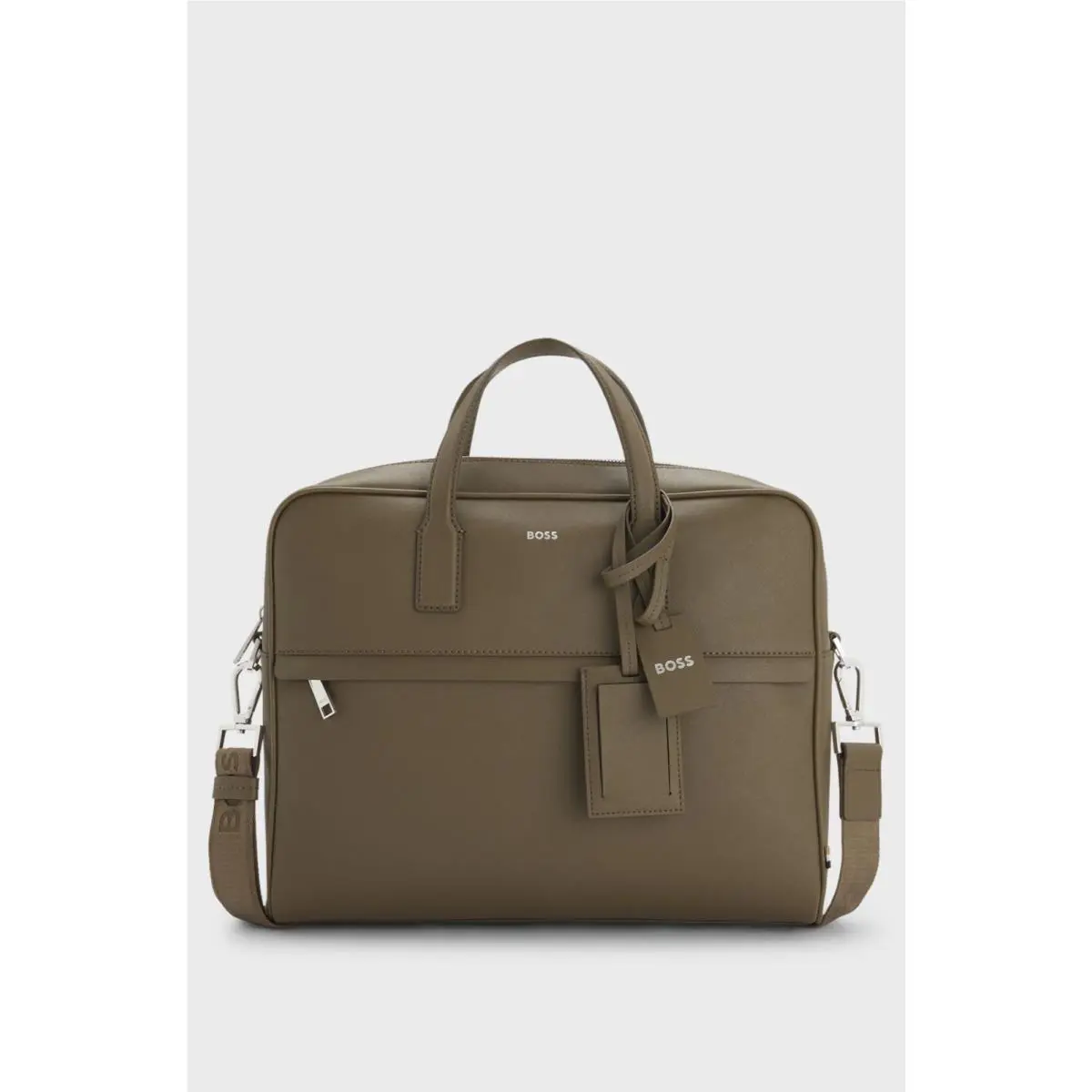 Mens Briefcase Doc Case Brown Khaki Regenerated Leather Logo Zair S by Hugo Boss