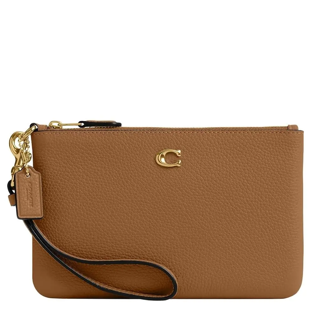Coach Essential Small Polished Pebbled Leather Wristlet Honey Brown CH818