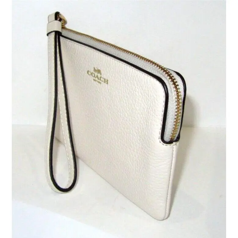 Coach CP483 Wristlet Corner Zip Chalk Pebbled Leather