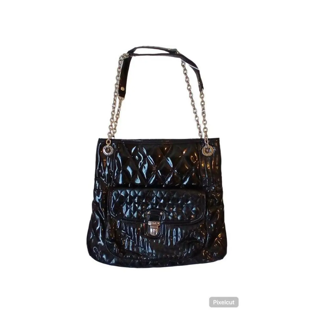 Coach 19830 Poppy Black Liquid Gloss Patton F Shoulder Bag Handbag - Handle/Strap: Black, Hardware: Silver, Exterior: Black