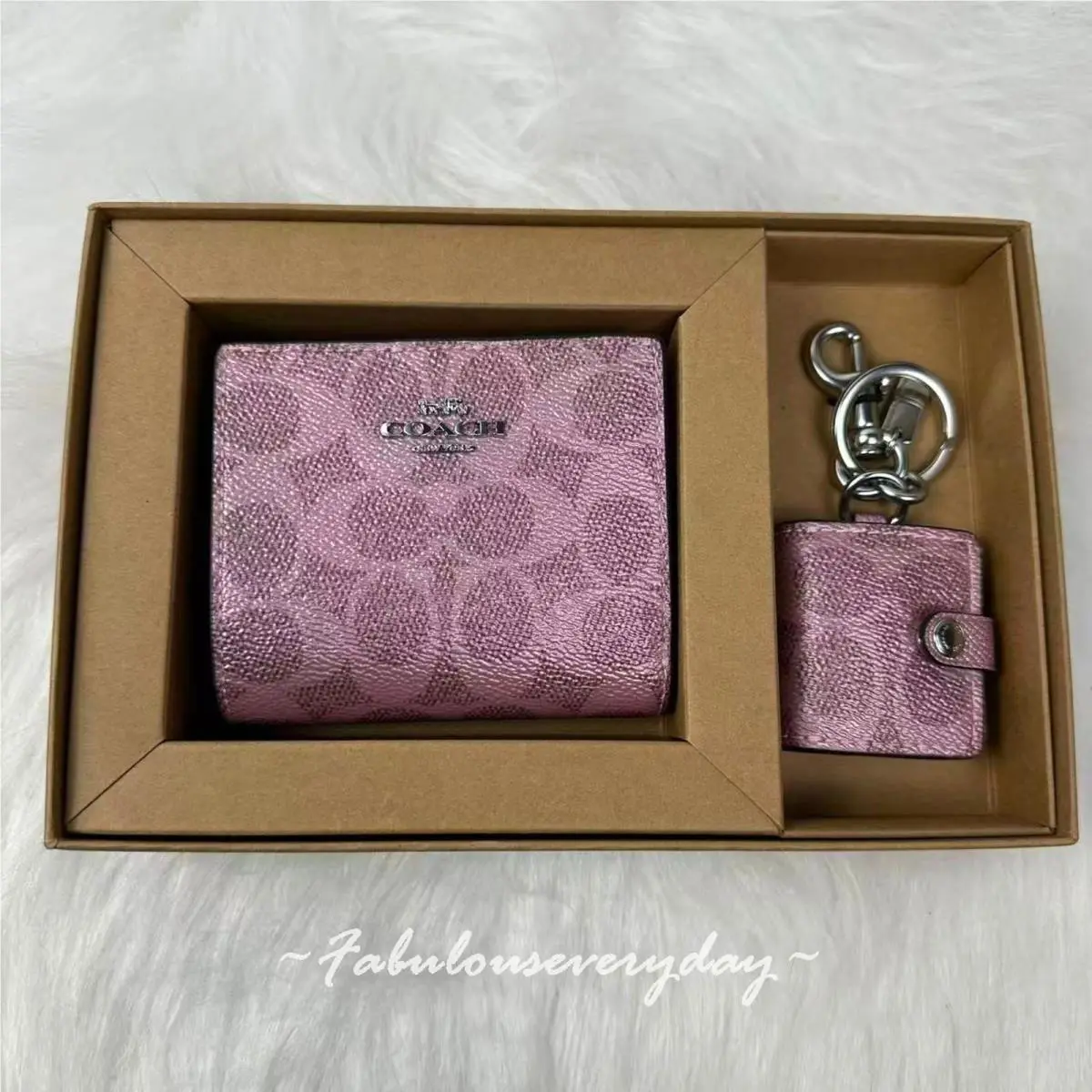 Coach Boxed Snap Wallet and Picture Frame Charm In Signature Canvas CCL93 Pink