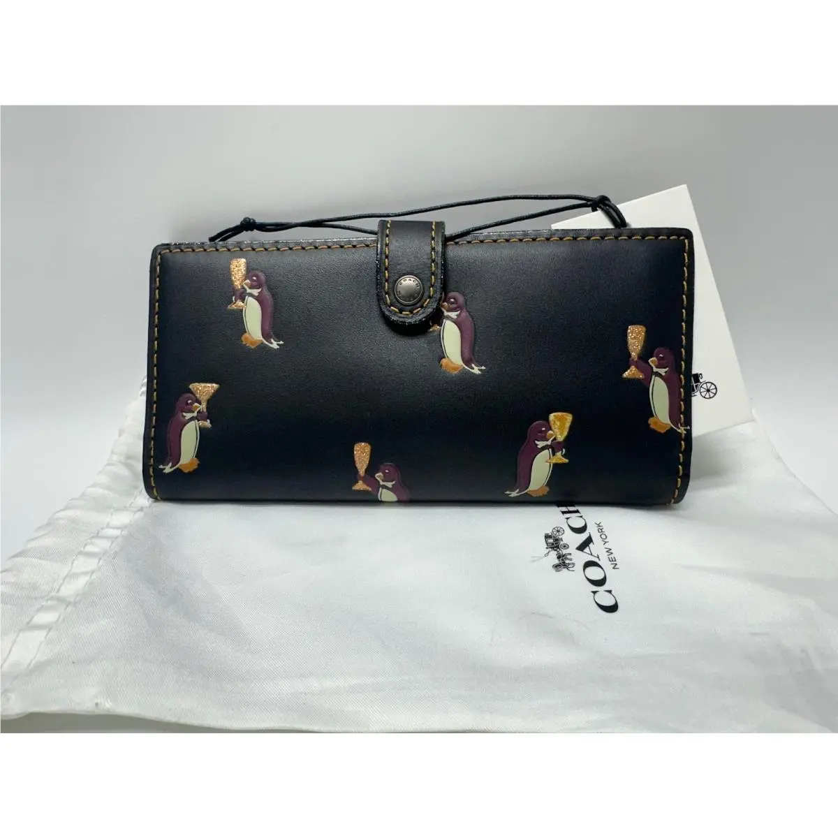 Coach Slim Trifold Wallet with Penguin Print Glovetanned Leather
