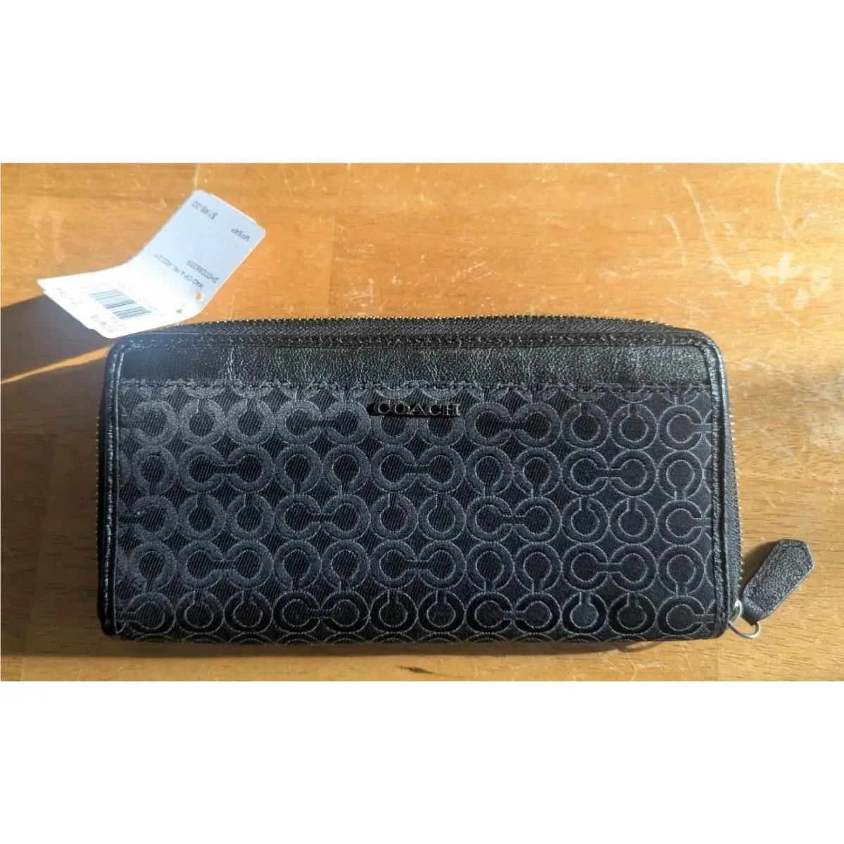 Coach Madison Op Art Pearlescent Fabric Accordion Zip Wallet Silver / Black