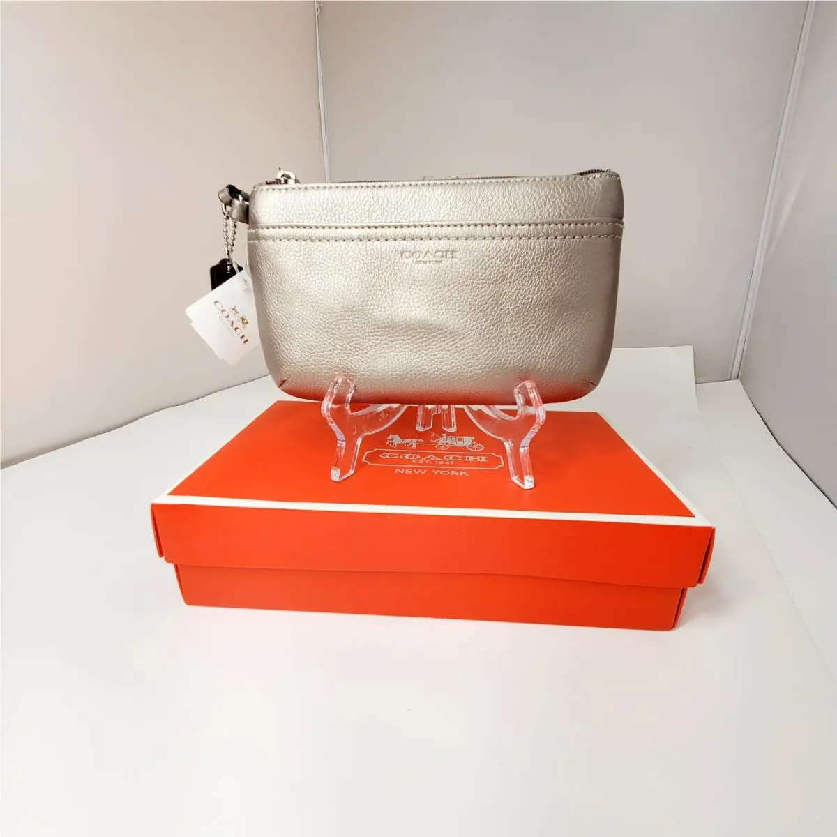 Coach Wrist Wallet and Box Color Silver Pewter