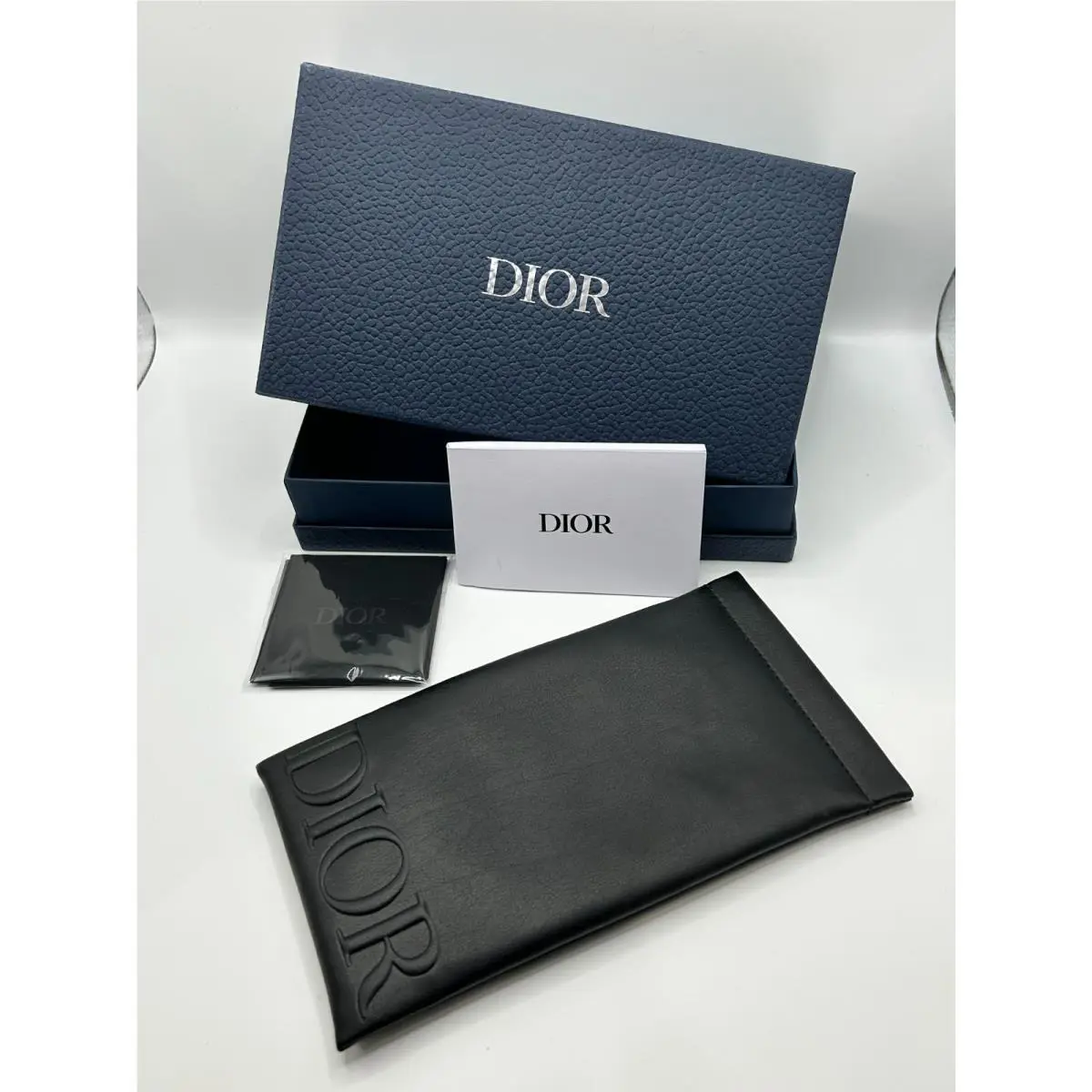 Dior Sunglasses / Eyeglasses Case Black Leather Pouch w/ Box Papers