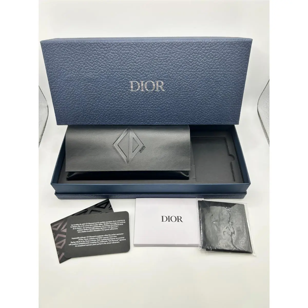 Dior Sunglasses / Eyeglasses Case Diamond Black Leather +cloth+papers