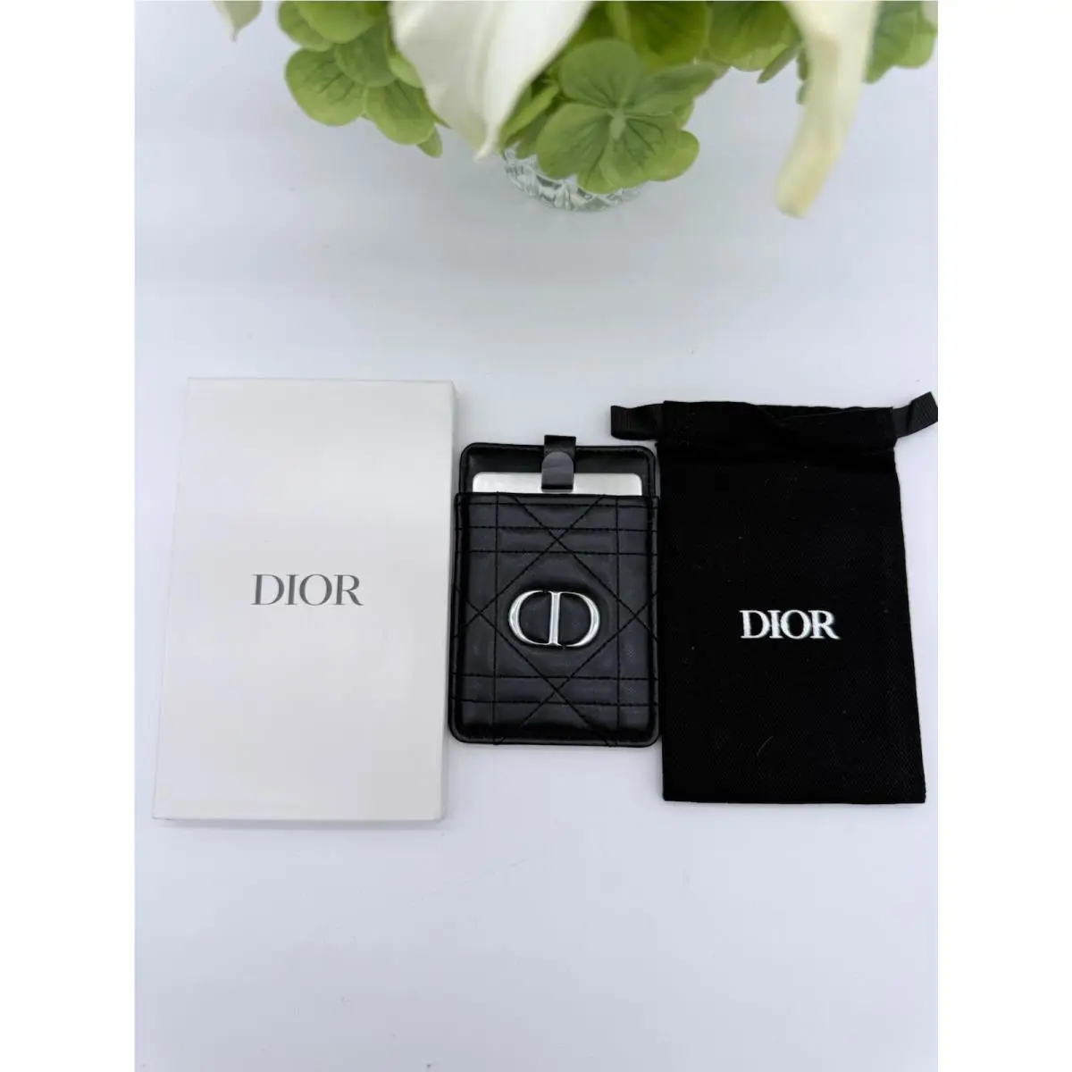 Christian Dior Mirror in Quilted Black Holder 9.5x6.5 cm