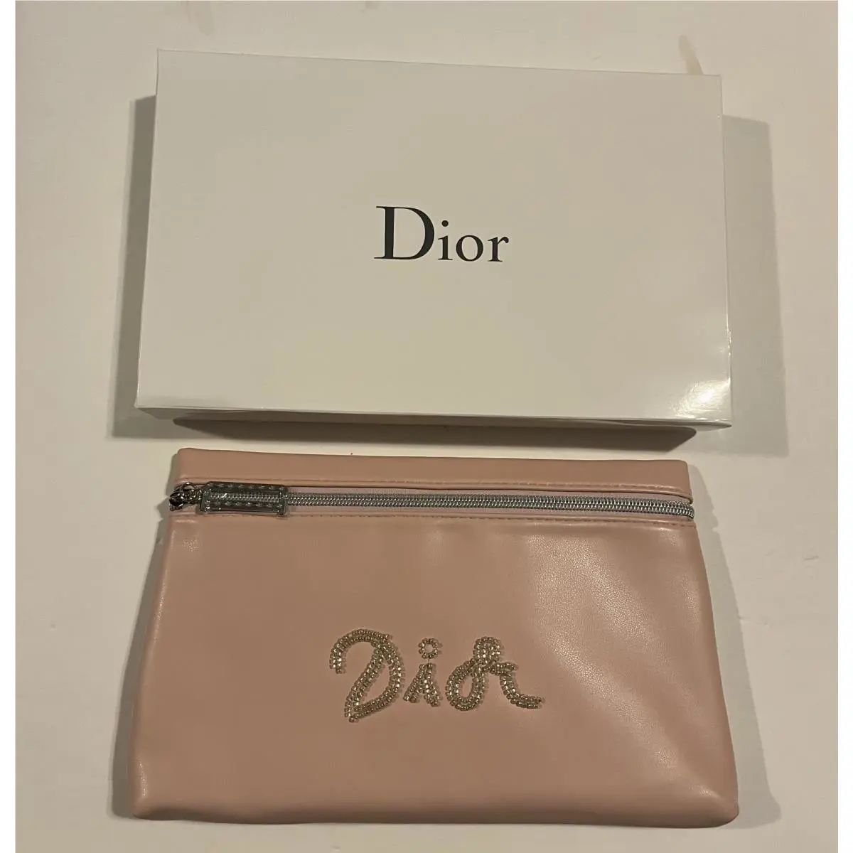 Dior Pink Beaded Zipper Makeup Pouch Cosmetic Bag W/box
