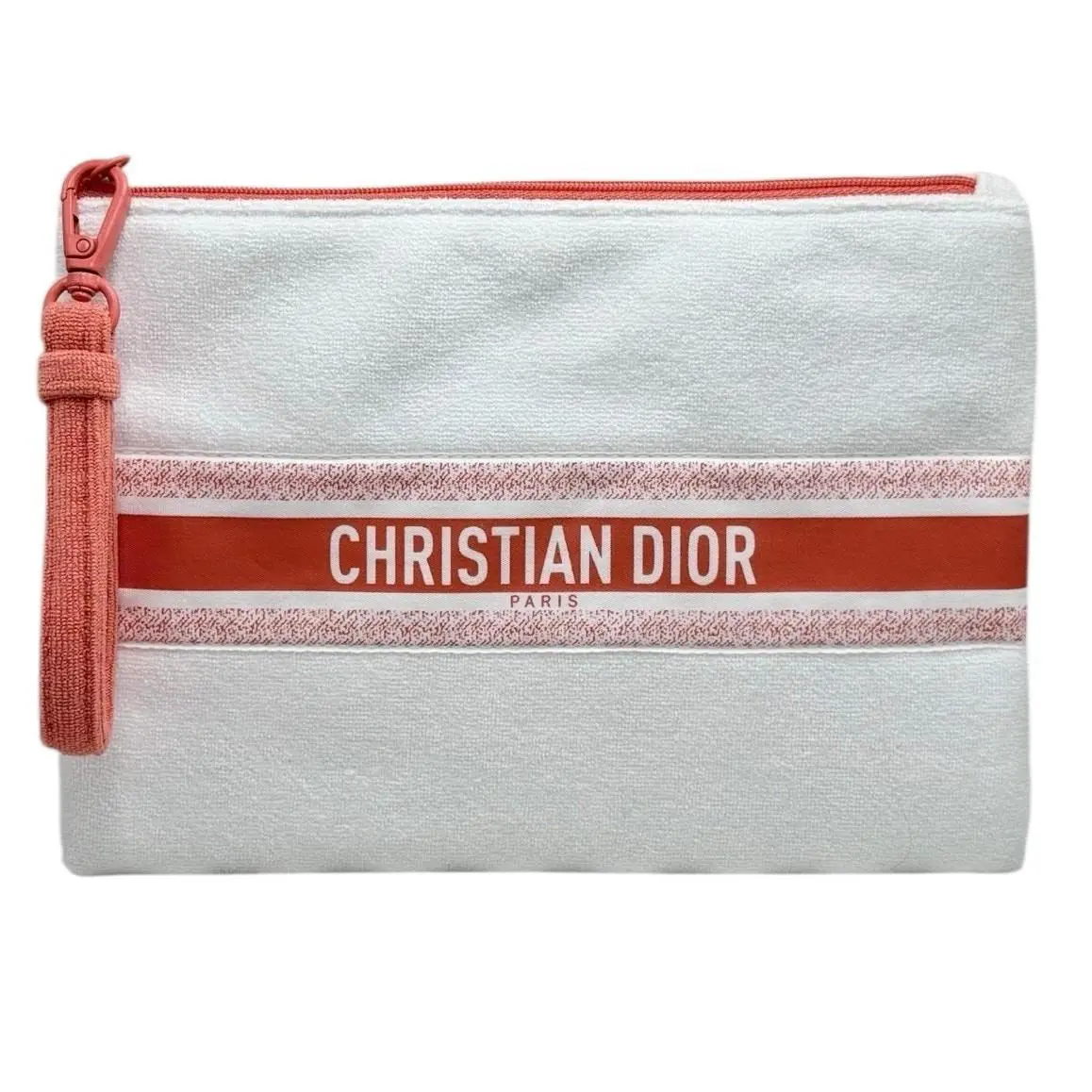 Christian  Beauty Novelty White Terry Cloth Makeup Bag Beach Pouch Coral by Dior
