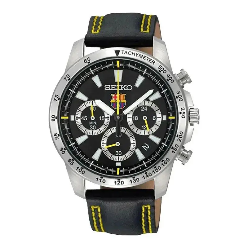 Chronograph SSB073P2 FC Barcelona Black Dial Black Leather Strap by Seiko
