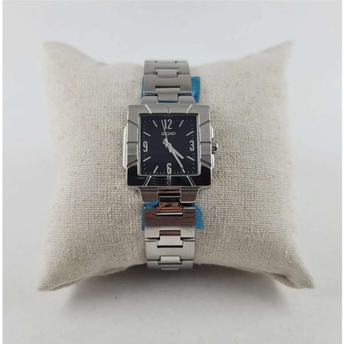 Seiko Stainless Steel Black Dial Square Women`s Watch SFS859