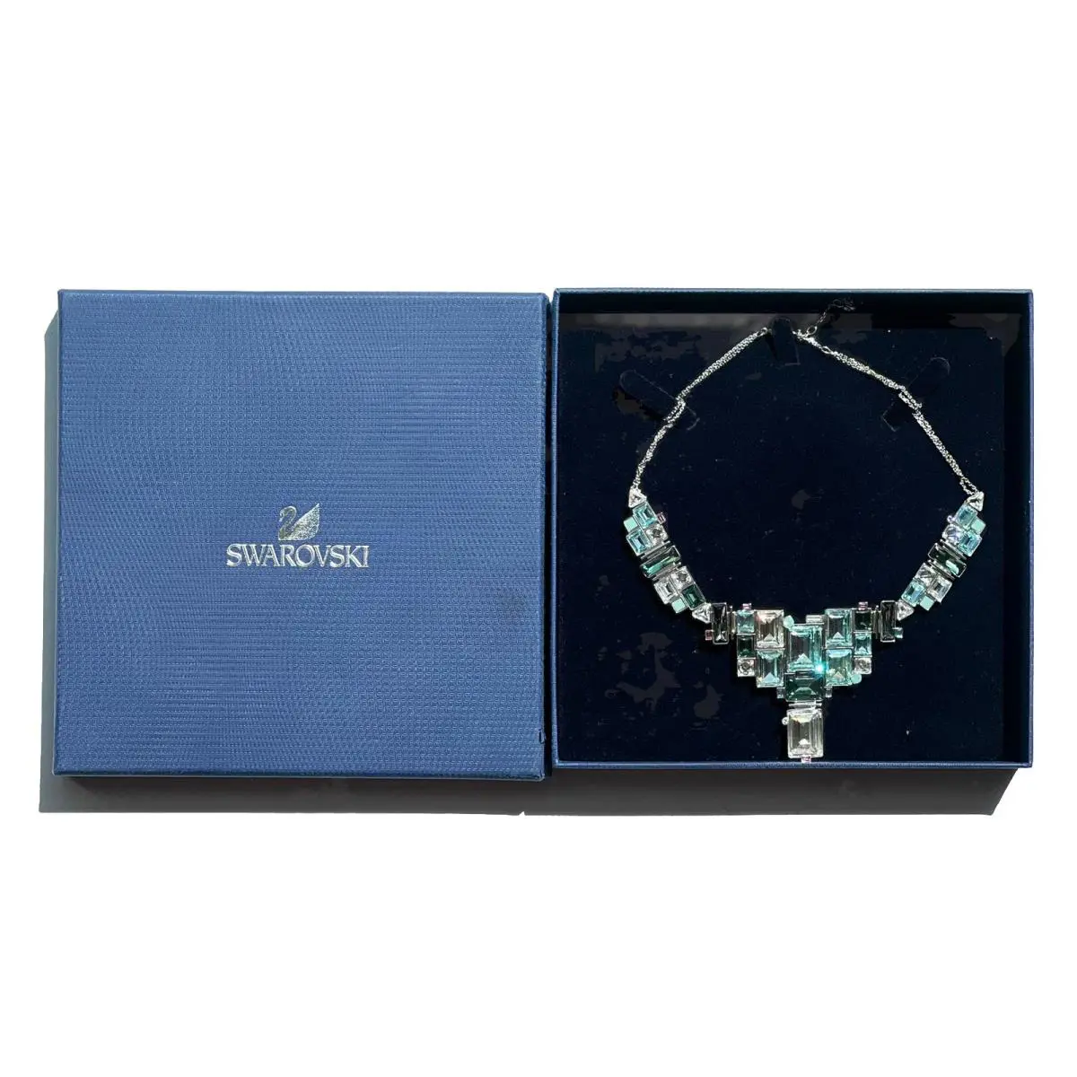 Swarovski Blue Green Geometric Crystal Necklace Women’s Jewelry Statement Gift