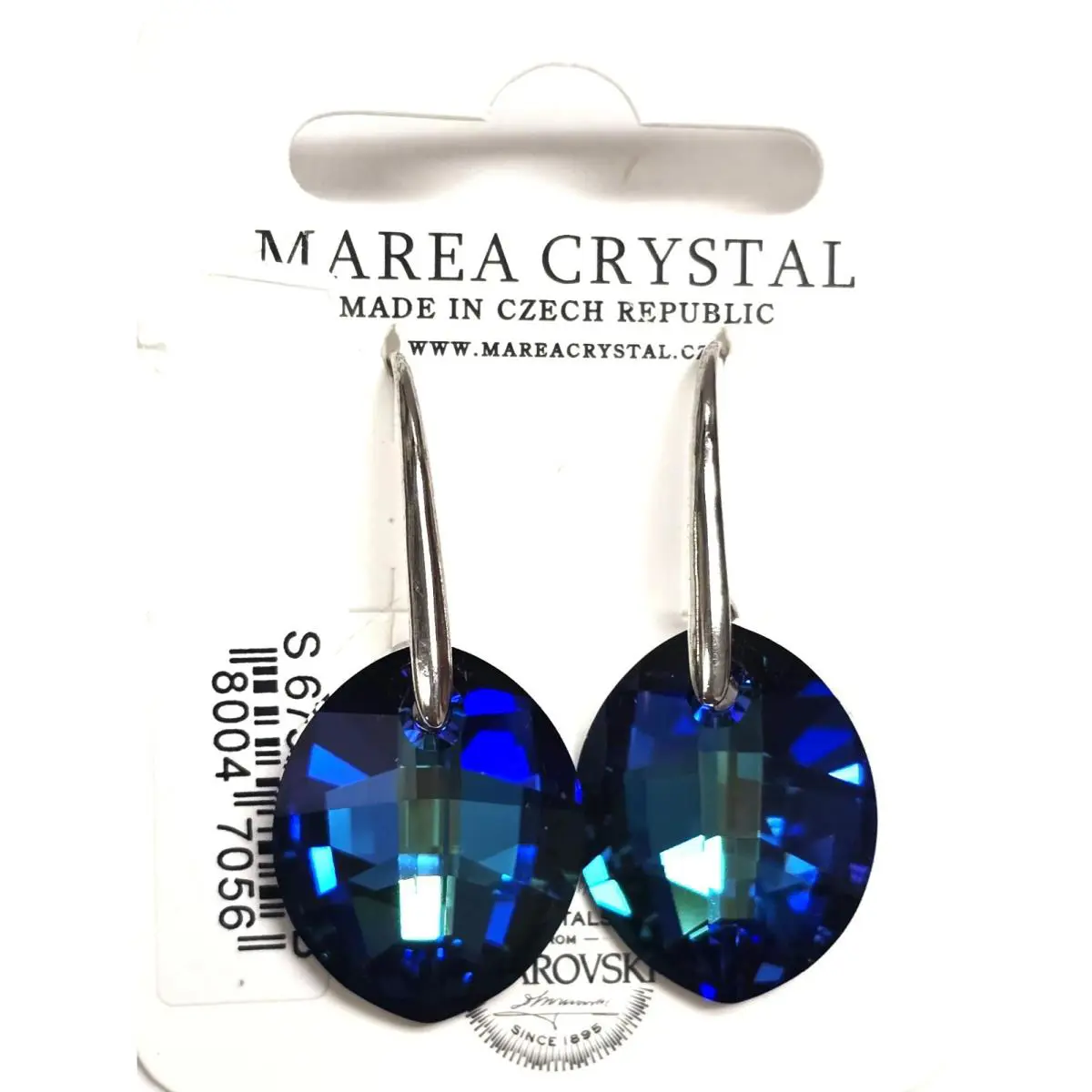 Marea Sterling Silver Round Royal Blue Prism Swarovski Crystal Drop Earrings