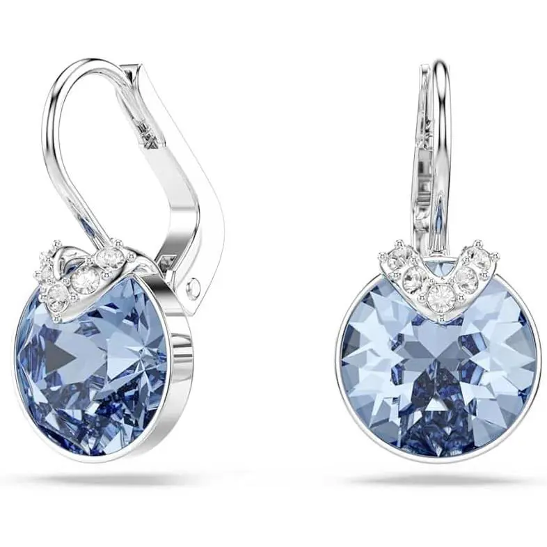 Swarovski Bella V Mini Drop Earrings Round Cut Blue Rhodium Plated 5734234