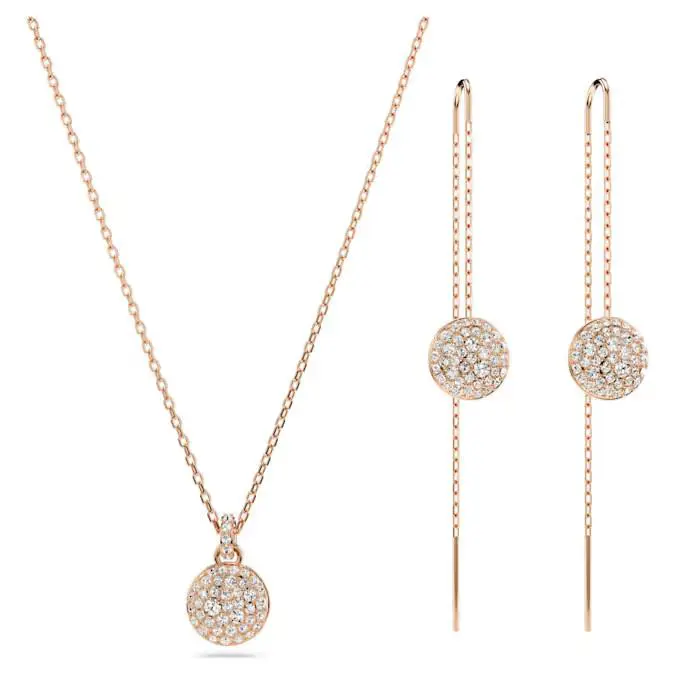 Swarovski 5683451 Women`s Necklace Earrings Set Crystals Rose Gold-tone