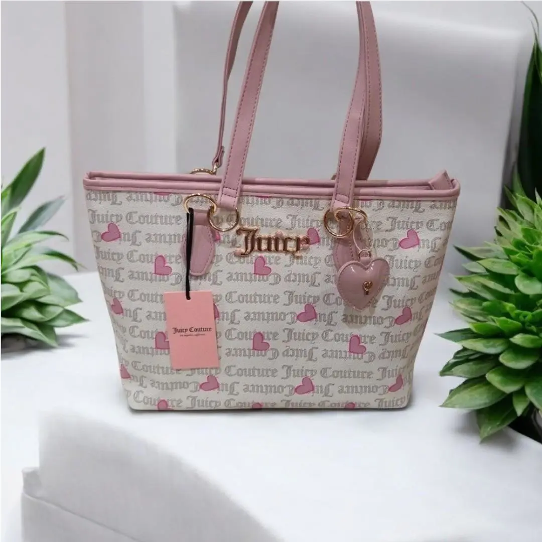 Juicy Coutur Pecan White I Heart Juicy Medium Tote
