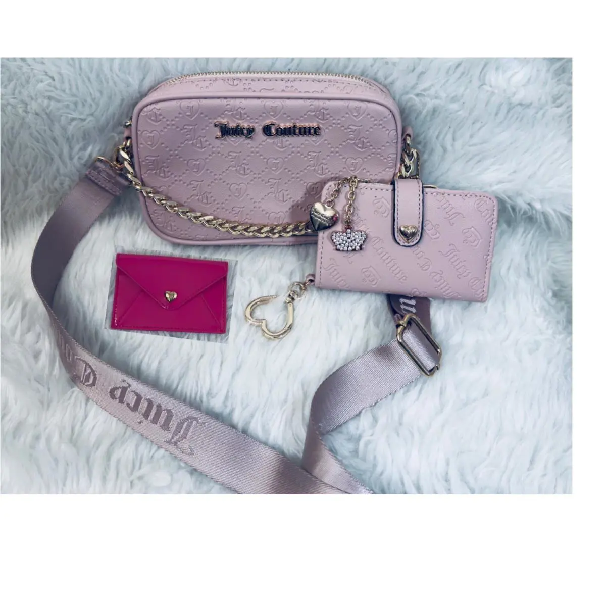 Juicy Couture Dusty Blush Crossbody Bag Wallet Card Holder Gift Set
