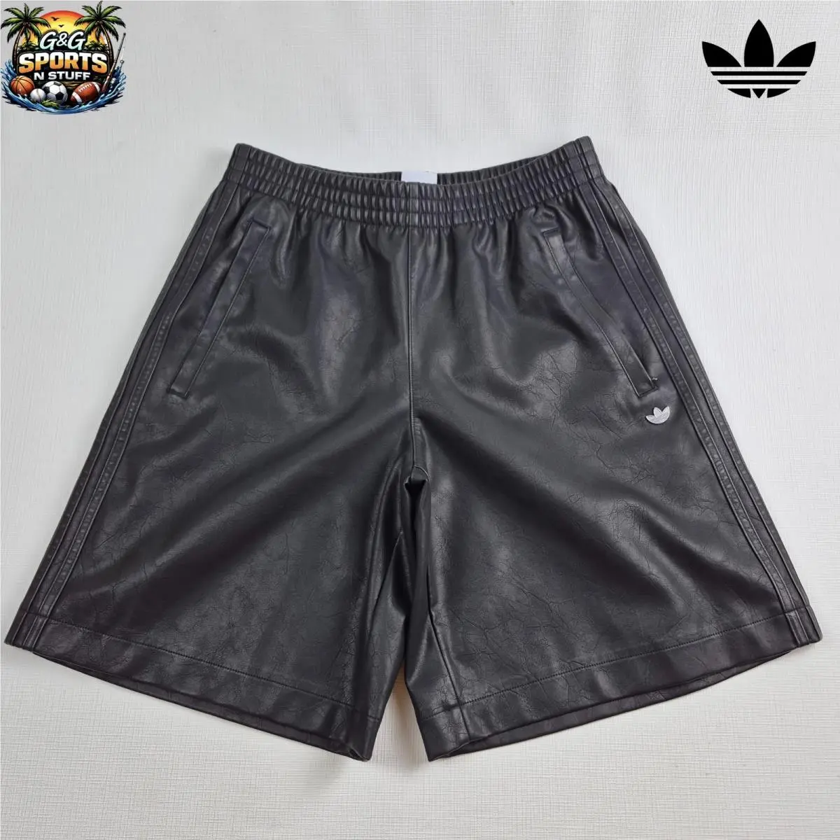 Adidas Wmn`s Pleather Firebird Oversized Jort Utility Black JW7327 Leather Short