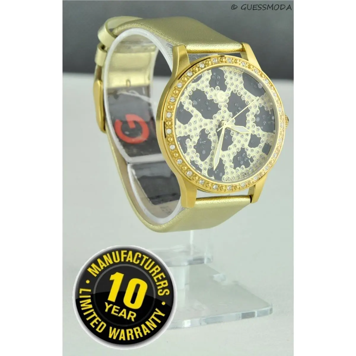 Newest Luxury Guess Ladies Watch Gold Leather Animal Print Crystals G99051L Usa