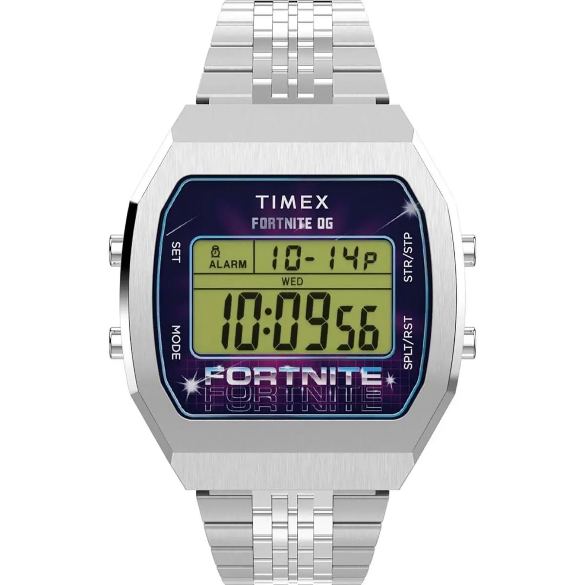 Men`s Watch Fortnite Alarm Grey Digital Dial Silver Bracelet TW2Y46100JR by Timex