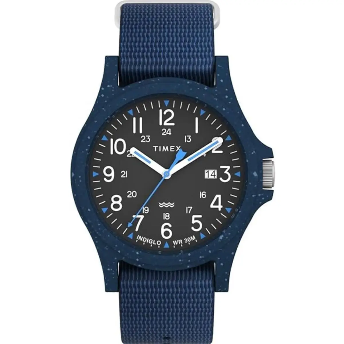Timex Men`s Watch Reclaim Ocean Quartz Black Dial Blue Nylon Strap TW2V81800JR