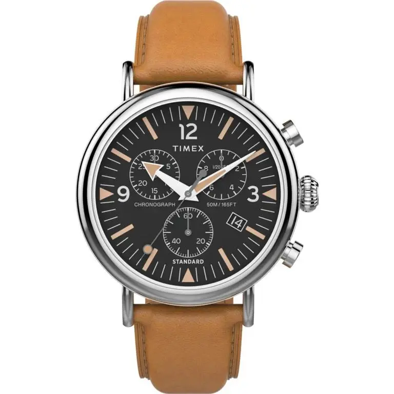 Timex Waterbury Standard Chronograph 41mm Leather Strap Men`s Watch TW2W84500