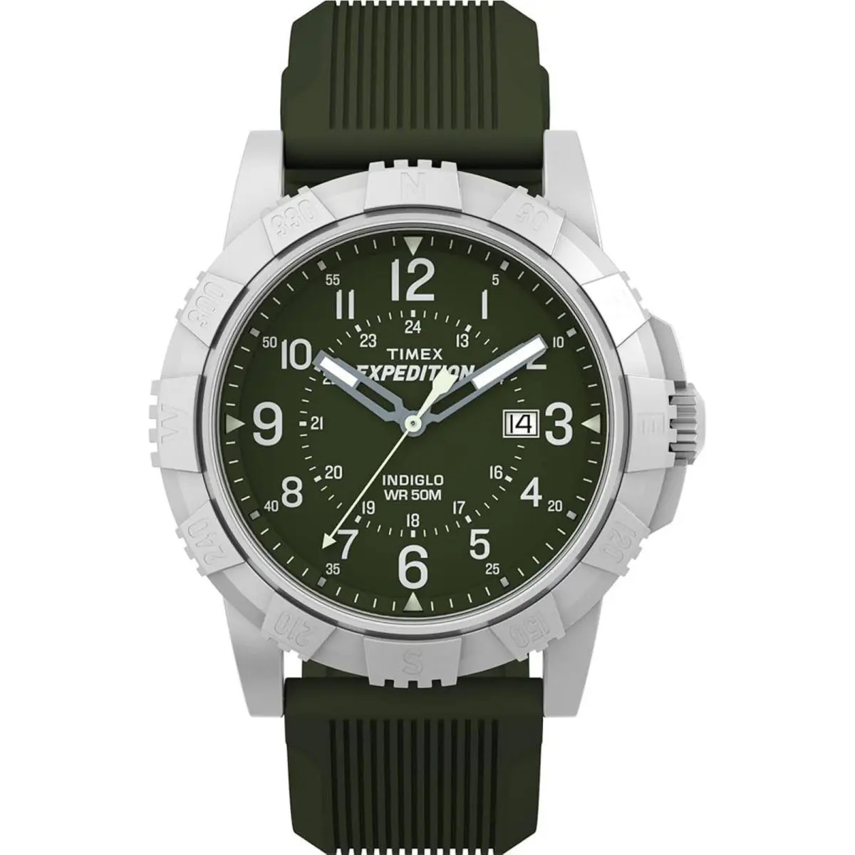 Timex Men`s Watch Expedition Ridge Quartz Green Dial Silicone Strap TW4B32100VQ - Dial: Green, Band: Green