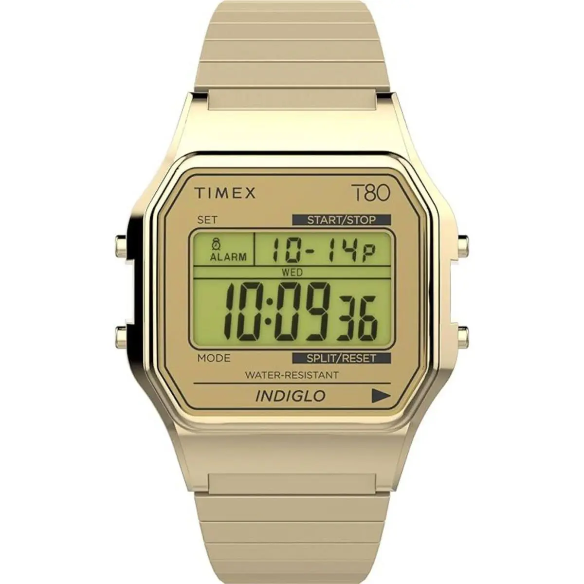 Timex Unisex Watch T80 Chronograph Digital Dial Yellow Gold Bracelet TW2W68100VQ