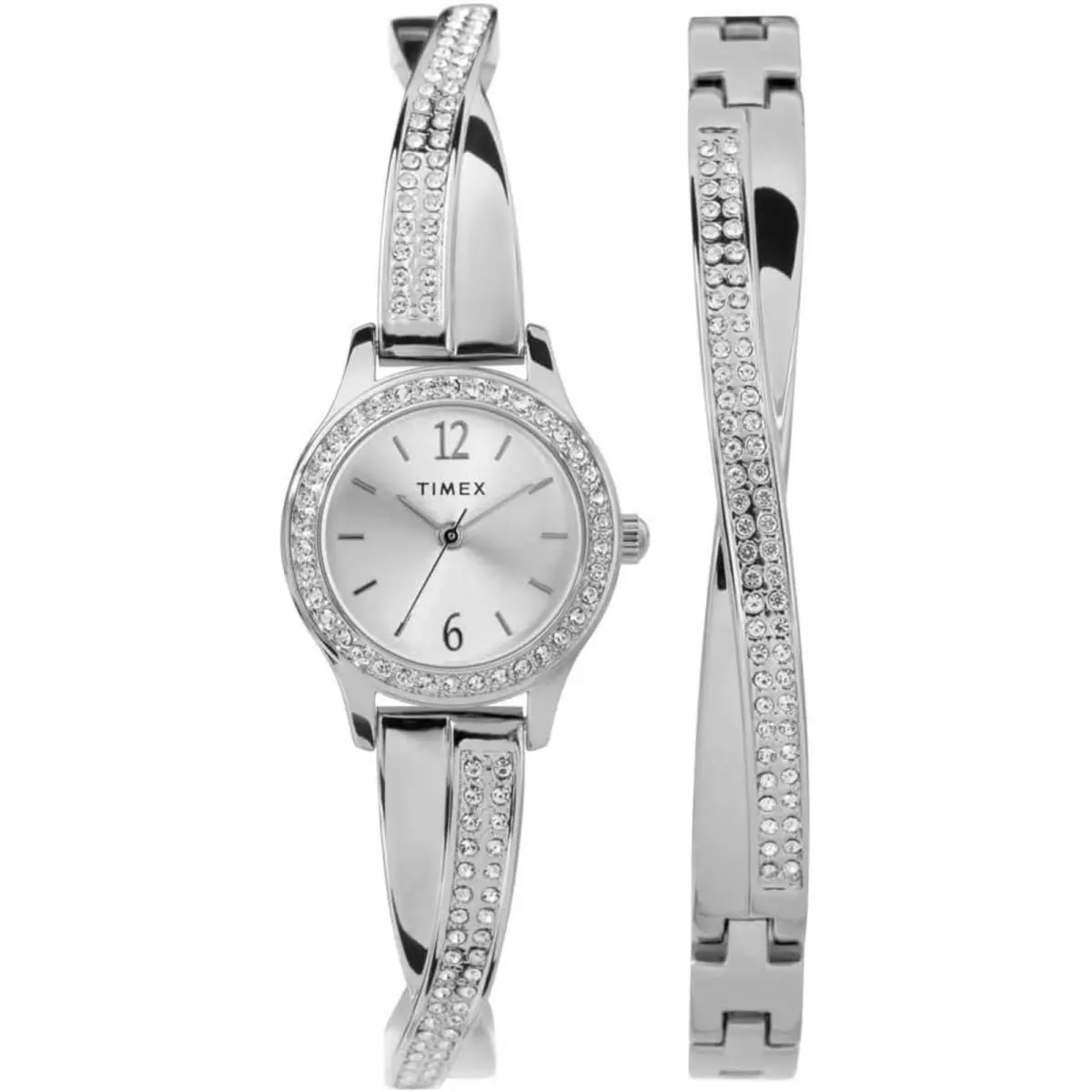 Timex Women`s Watch Set Quartz Silver Dial Steel Bracelet Crystals TW2T58000JI - Dial: Silver, Band: Silver