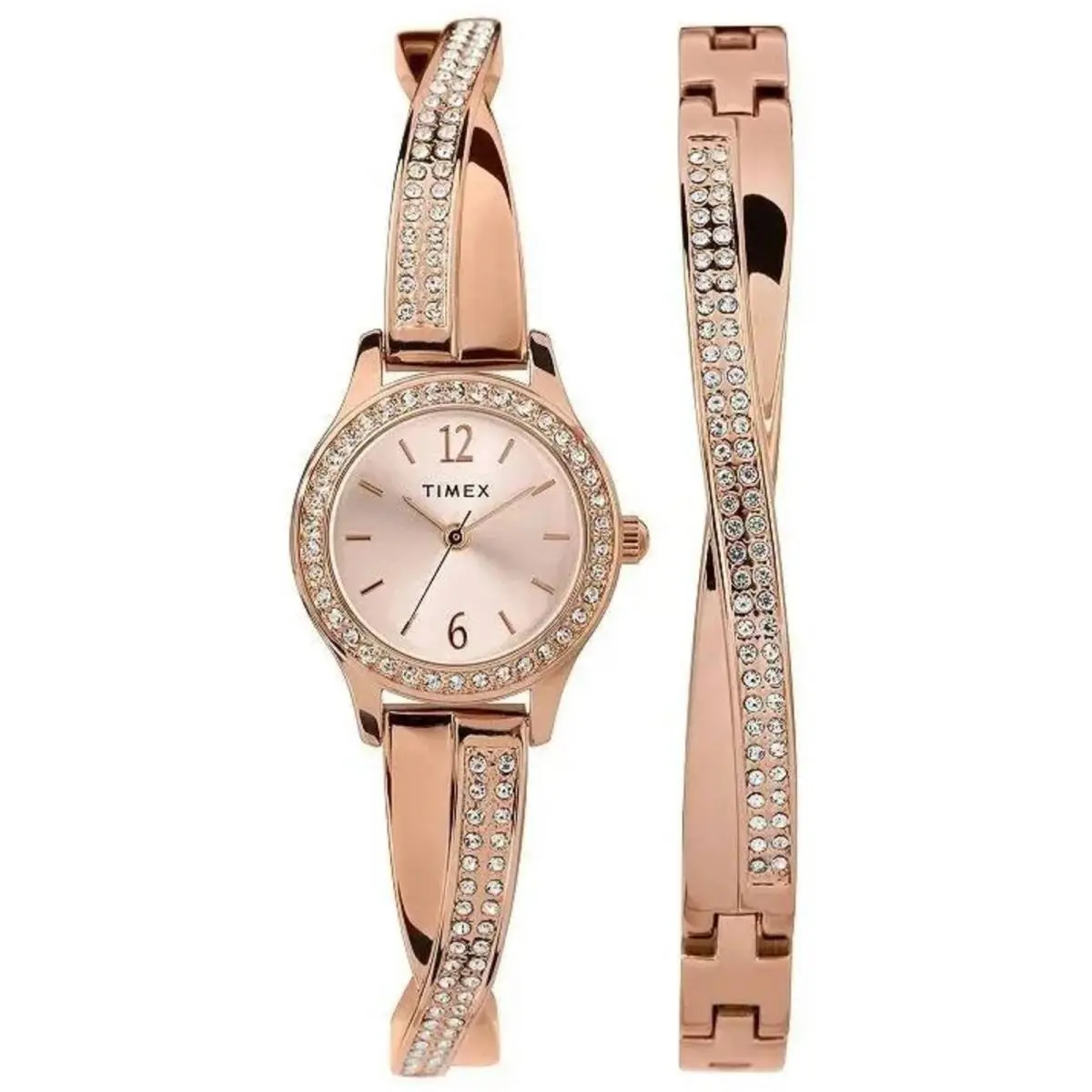 Women`s Watch and Bracelet Set Trend Rose Gold Dial Quartz TW2T57900JI by Timex