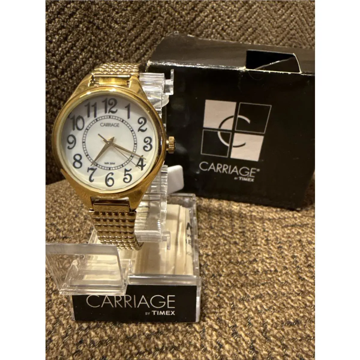 Carriage C3C238 Women`s Gold Tone Easy Read Watch - C2 Stretch Band by Timex
