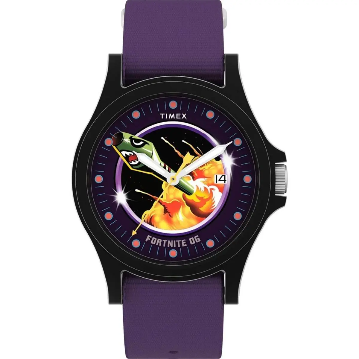 Timex Men`s Watch Fortnite Acadia Black Case Purple Fabric Strap TW2Y46300JR