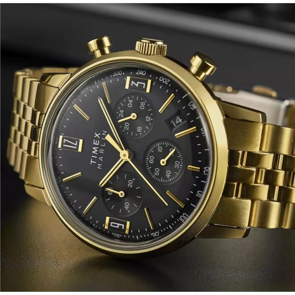 Timex Marlin TW2W59900 Men`s Black Dial Gold-tone Chronograph Bracelet Watch