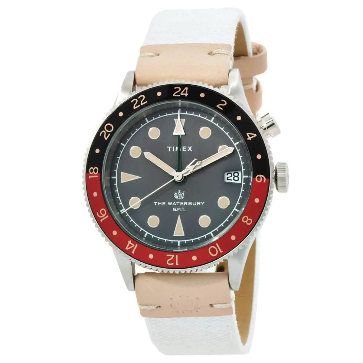 Timex Waterbury Traditional Gmt Quartz Coke Bezel Men`s Watch TW2V74100VQ - Dial: Charcoal Gray, Band: Fabric, Bezel: Silver-tone