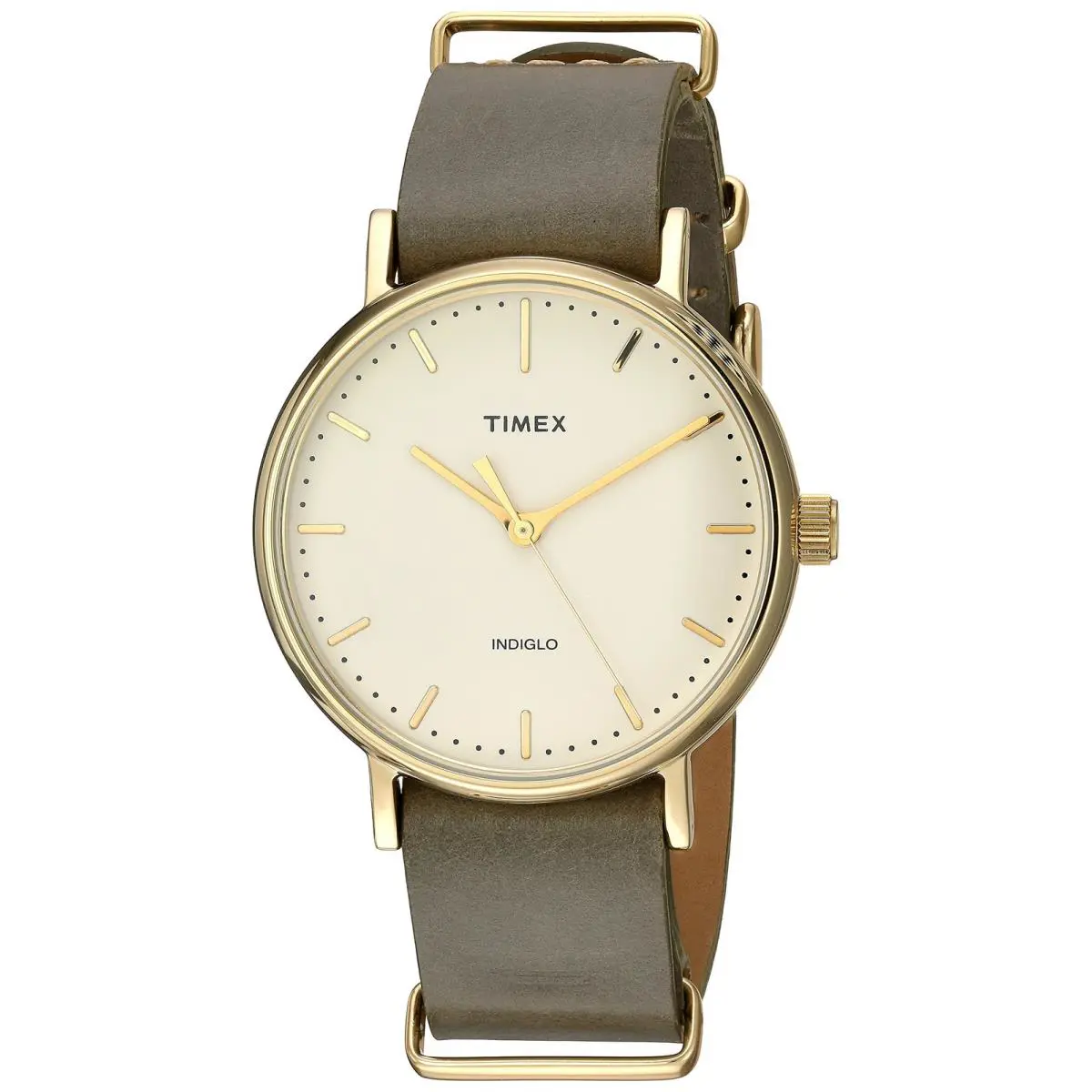 Timex Unisex Fairfield 37 Olive Leather Slip-thru Strap Watch