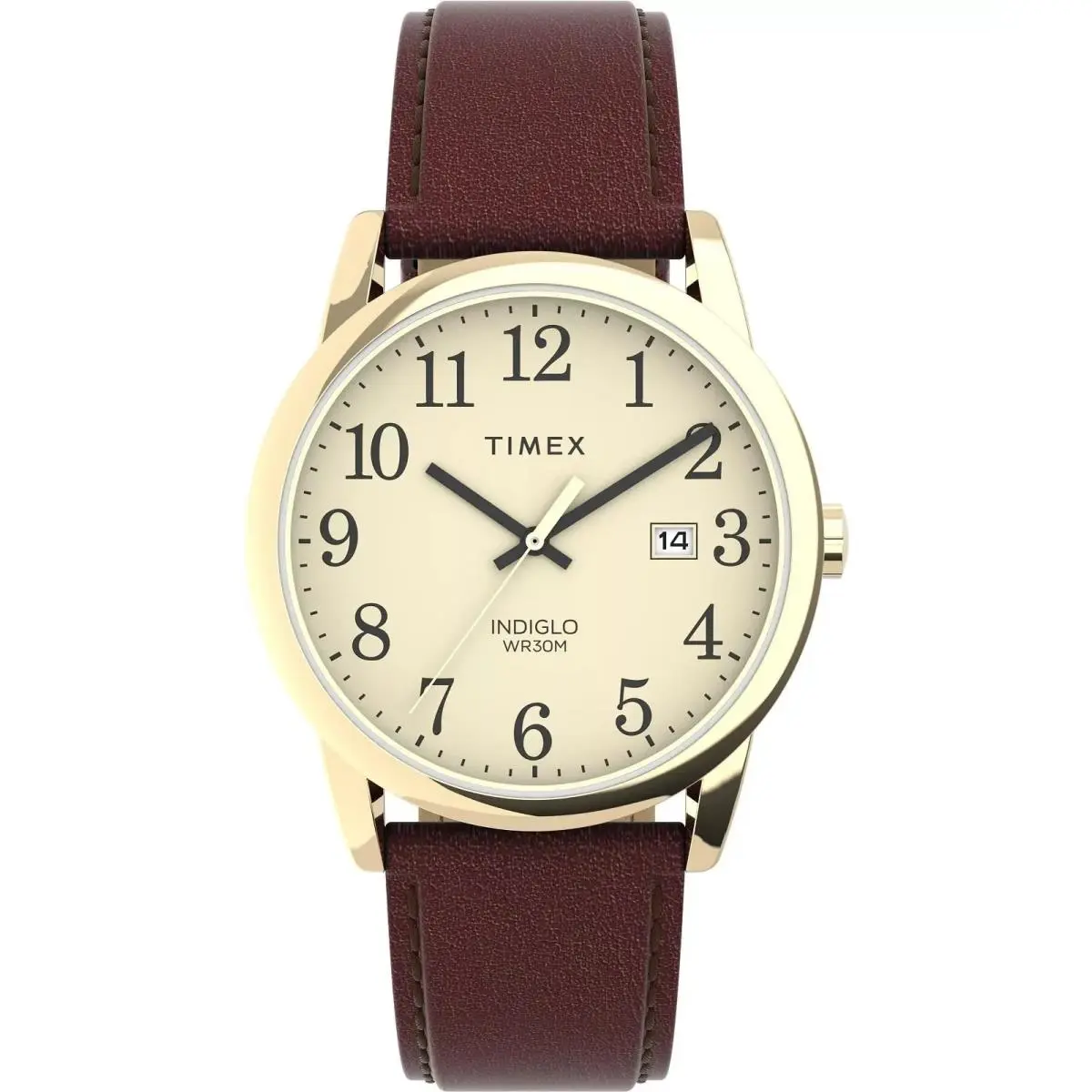 Easy Reader TW2V68900 38mm Cream Dial Brown Leather Gold-tone Watch by Timex