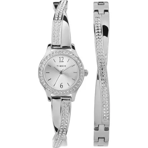 Timex Dress Crystal 19mm Ladies Watch Bracelet Gift Set TW2T58000